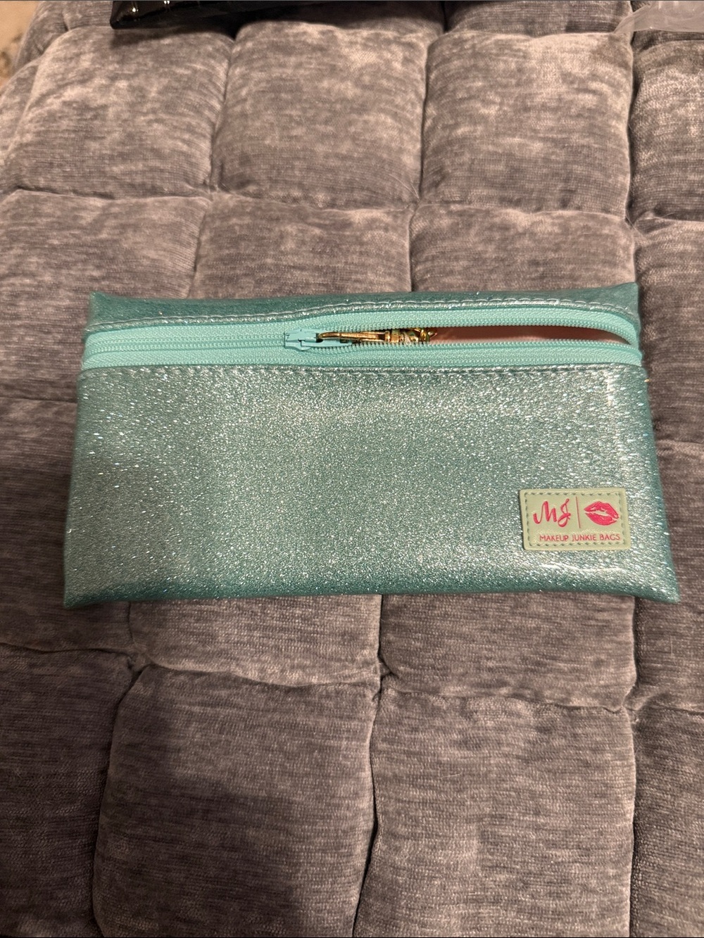 Makeup Junkie Bags Mint Glitter Zip Pouch